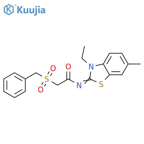 N-[(2E)-3-ethyl-6-methyl-2,3-dihydro-1,3-benzothiazol-2-ylidene]-2-phenylmethanesulfonylacetamide structure