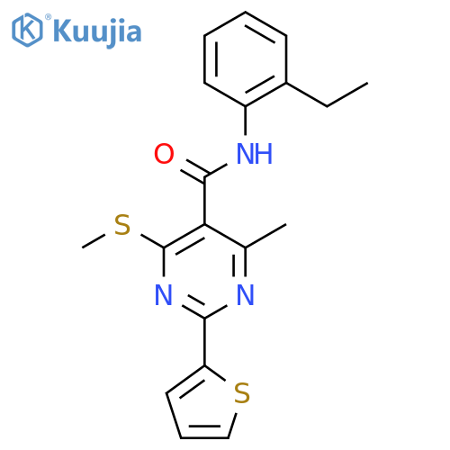 N-(2-ethylphenyl)-4-methyl-6-(methylsulfanyl)-2-(thiophen-2-yl)pyrimidine-5-carboxamide structure