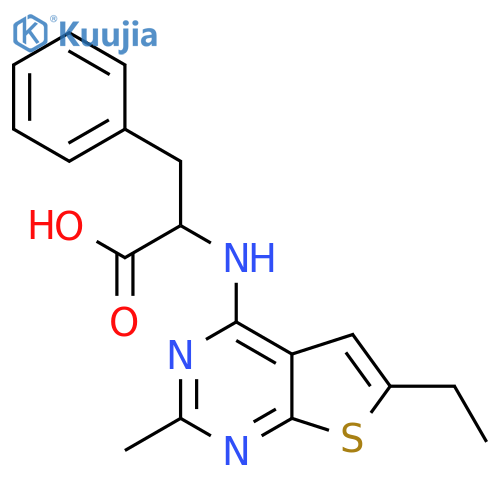 2-({6-ethyl-2-methylthieno[2,3-d]pyrimidin-4-yl}amino)-3-phenylpropanoic acid structure