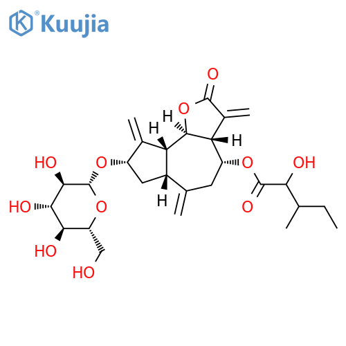 Pentanoic acid,2-hydroxy-3-methyl-, 8-(b-D-glucopyranosyloxy)dodecahydro-3,6,9-tris(methylene)-2-oxoazuleno[4,5-b]furan-4-ylester (9CI) structure