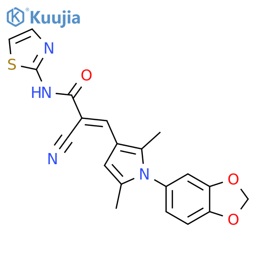 3-[1-(1,3-dioxaindan-5-yl)-2,5-dimethyl-1H-pyrrol-3-yl]-2-cyano-N-(1,3-thiazol-2-yl)prop-2-enamide structure