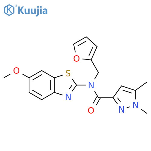 N-[(furan-2-yl)methyl]-N-(6-methoxy-1,3-benzothiazol-2-yl)-1,5-dimethyl-1H-pyrazole-3-carboxamide structure