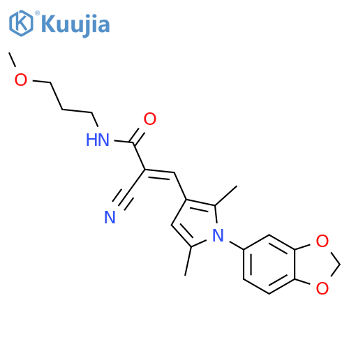 3-[1-(1,3-dioxaindan-5-yl)-2,5-dimethyl-1H-pyrrol-3-yl]-2-cyano-N-(3-methoxypropyl)prop-2-enamide structure