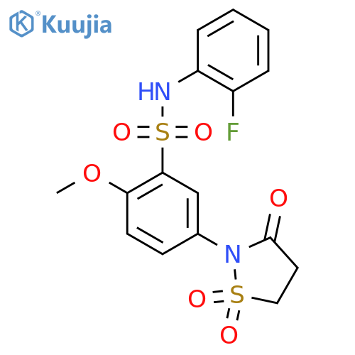 N-(2-fluorophenyl)-2-methoxy-5-(1,1,3-trioxo-1lambda6,2-thiazolidin-2-yl)benzene-1-sulfonamide structure