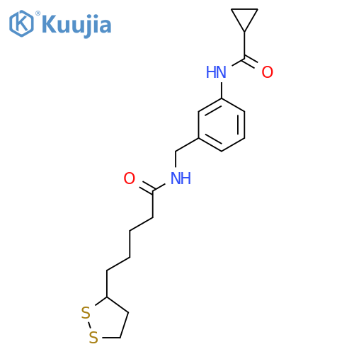 N-(3-{[5-(1,2-dithiolan-3-yl)pentanamido]methyl}phenyl)cyclopropanecarboxamide structure