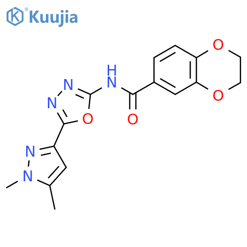 N-[5-(1,5-dimethyl-1H-pyrazol-3-yl)-1,3,4-oxadiazol-2-yl]-2,3-dihydro-1,4-benzodioxine-6-carboxamide structure