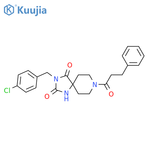 3-[(4-chlorophenyl)methyl]-8-(3-phenylpropanoyl)-1,3,8-triazaspiro[4.5]decane-2,4-dione structure