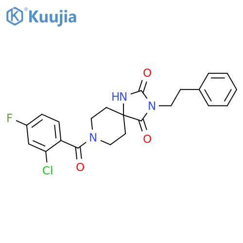 8-(2-chloro-4-fluorobenzoyl)-3-(2-phenylethyl)-1,3,8-triazaspiro[4.5]decane-2,4-dione structure
