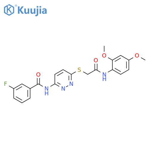 N-[6-({[(2,4-dimethoxyphenyl)carbamoyl]methyl}sulfanyl)pyridazin-3-yl]-3-fluorobenzamide structure