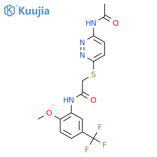 2-[(6-acetamidopyridazin-3-yl)sulfanyl]-N-[2-methoxy-5-(trifluoromethyl)phenyl]acetamide structure
