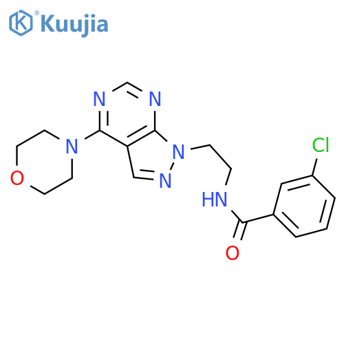 3-chloro-N-{2-[4-(morpholin-4-yl)-1H-pyrazolo[3,4-d]pyrimidin-1-yl]ethyl}benzamide structure