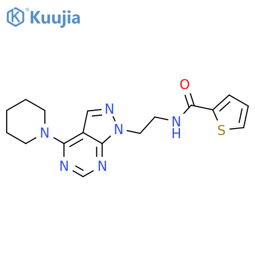 N-{2-[4-(piperidin-1-yl)-1H-pyrazolo[3,4-d]pyrimidin-1-yl]ethyl}thiophene-2-carboxamide structure