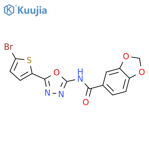 N-[5-(5-bromothiophen-2-yl)-1,3,4-oxadiazol-2-yl]-2H-1,3-benzodioxole-5-carboxamide structure