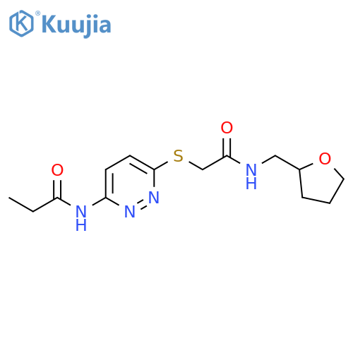 N-{6-[({[(oxolan-2-yl)methyl]carbamoyl}methyl)sulfanyl]pyridazin-3-yl}propanamide structure