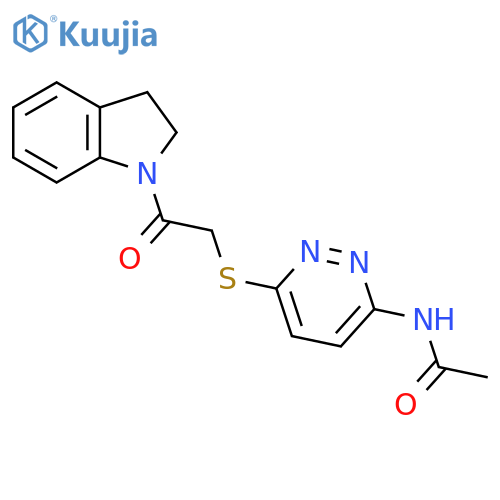 N-(6-{[2-(2,3-dihydro-1H-indol-1-yl)-2-oxoethyl]sulfanyl}pyridazin-3-yl)acetamide structure