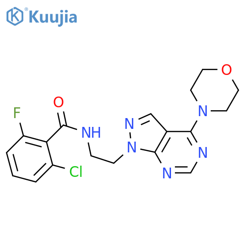2-chloro-6-fluoro-N-{2-[4-(morpholin-4-yl)-1H-pyrazolo[3,4-d]pyrimidin-1-yl]ethyl}benzamide structure