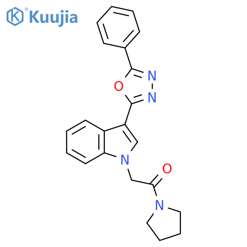 2-[3-(5-phenyl-1,3,4-oxadiazol-2-yl)-1H-indol-1-yl]-1-(pyrrolidin-1-yl)ethan-1-one structure