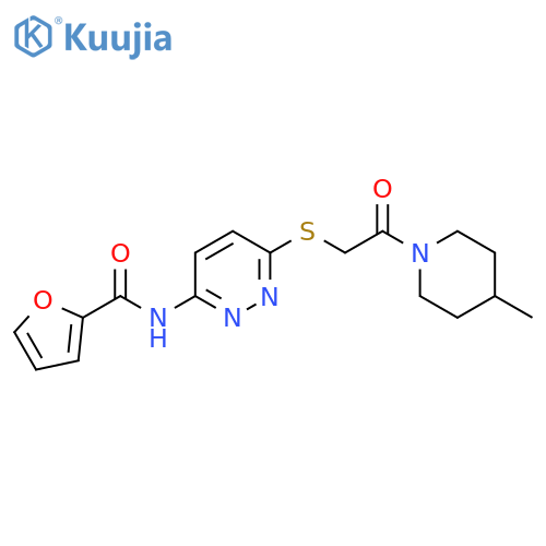 N-(6-{[2-(4-methylpiperidin-1-yl)-2-oxoethyl]sulfanyl}pyridazin-3-yl)furan-2-carboxamide structure