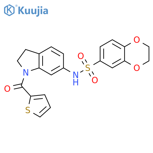 N-[1-(thiophene-2-carbonyl)-2,3-dihydro-1H-indol-6-yl]-2,3-dihydro-1,4-benzodioxine-6-sulfonamide structure