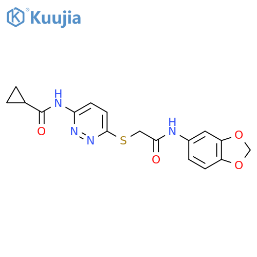 N-[6-({[(2H-1,3-benzodioxol-5-yl)carbamoyl]methyl}sulfanyl)pyridazin-3-yl]cyclopropanecarboxamide structure