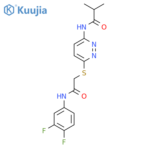 N-[6-({[(3,4-difluorophenyl)carbamoyl]methyl}sulfanyl)pyridazin-3-yl]-2-methylpropanamide structure