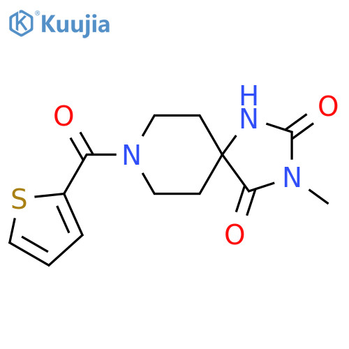 3-methyl-8-(thiophene-2-carbonyl)-1,3,8-triazaspiro[4.5]decane-2,4-dione structure