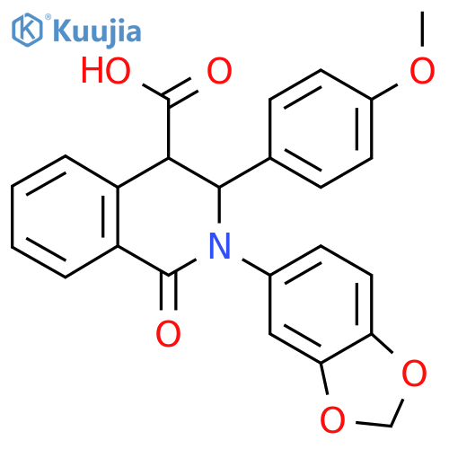 2-Benzo[d]1,3-dioxolen-5-yl-3-(4-methoxyphenyl)-1-oxo-2,3,4-trihydroisoquinoline-4-carboxylic acid structure