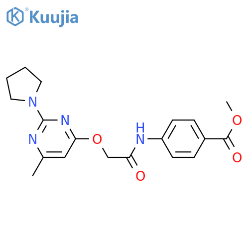 methyl 4-(2-{[6-methyl-2-(pyrrolidin-1-yl)pyrimidin-4-yl]oxy}acetamido)benzoate structure