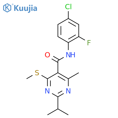 N-(4-chloro-2-fluorophenyl)-4-methyl-6-(methylsulfanyl)-2-(propan-2-yl)pyrimidine-5-carboxamide structure