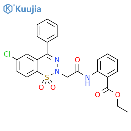 ethyl 2-[2-(6-chloro-1,1-dioxo-4-phenyl-2H-1lambda6,2,3-benzothiadiazin-2-yl)acetamido]benzoate structure