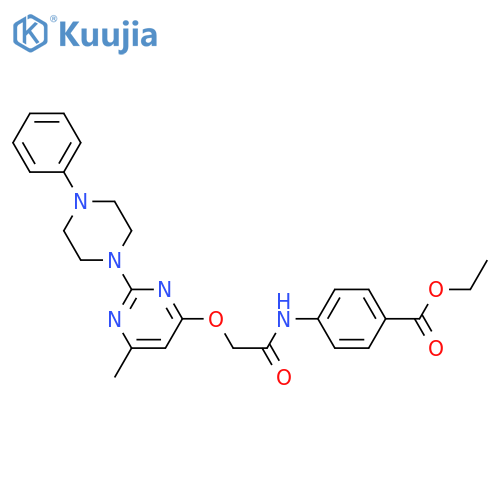 ethyl 4-(2-{[6-methyl-2-(4-phenylpiperazin-1-yl)pyrimidin-4-yl]oxy}acetamido)benzoate structure
