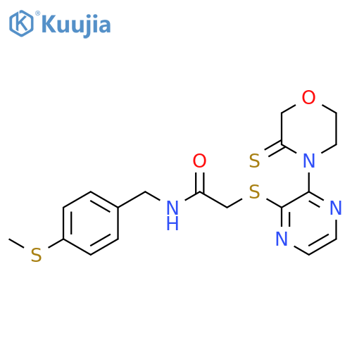 N-{[4-(methylsulfanyl)phenyl]methyl}-2-{[3-(thiomorpholin-4-yl)pyrazin-2-yl]sulfanyl}acetamide structure