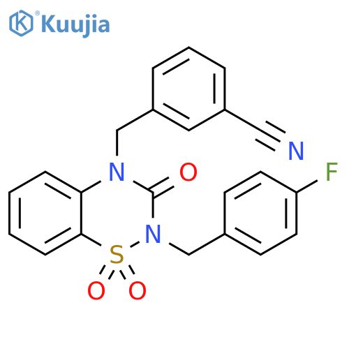 3-({2-[(4-fluorophenyl)methyl]-1,1,3-trioxo-3,4-dihydro-2H-1lambda6,2,4-benzothiadiazin-4-yl}methyl)benzonitrile structure