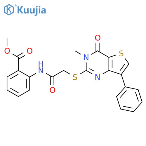 methyl 2-[2-({3-methyl-4-oxo-7-phenyl-3H,4H-thieno[3,2-d]pyrimidin-2-yl}sulfanyl)acetamido]benzoate structure