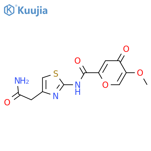 N-[4-(carbamoylmethyl)-1,3-thiazol-2-yl]-5-methoxy-4-oxo-4H-pyran-2-carboxamide structure