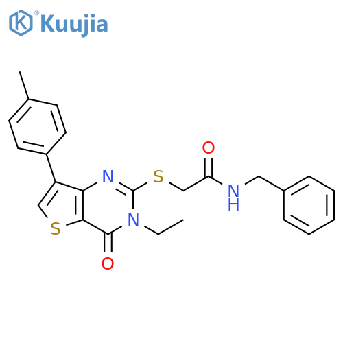 N-benzyl-2-{[3-ethyl-7-(4-methylphenyl)-4-oxo-3H,4H-thieno[3,2-d]pyrimidin-2-yl]sulfanyl}acetamide structure