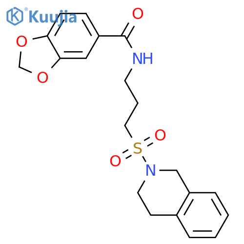 N-[3-(1,2,3,4-tetrahydroisoquinoline-2-sulfonyl)propyl]-2H-1,3-benzodioxole-5-carboxamide structure