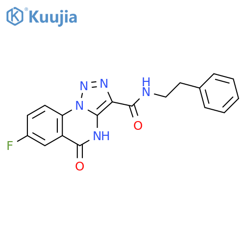 7-fluoro-5-oxo-N-(2-phenylethyl)-4H,5H-[1,2,3]triazolo[1,5-a]quinazoline-3-carboxamide structure