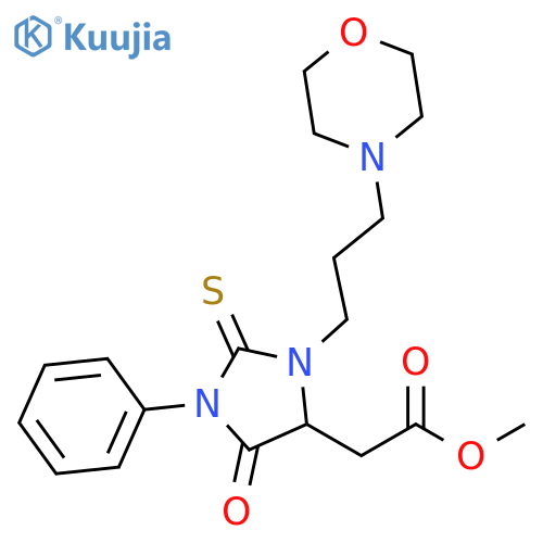 methyl 2-{3-[3-(morpholin-4-yl)propyl]-5-oxo-1-phenyl-2-sulfanylideneimidazolidin-4-yl}acetate structure