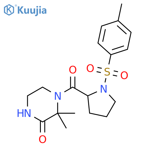 3,3-dimethyl-4-[1-(4-methylbenzenesulfonyl)pyrrolidine-2-carbonyl]piperazin-2-one structure