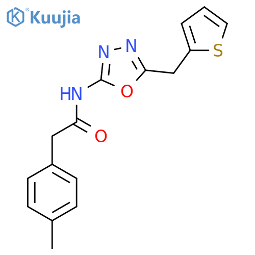 2-(4-methylphenyl)-N-{5-[(thiophen-2-yl)methyl]-1,3,4-oxadiazol-2-yl}acetamide structure