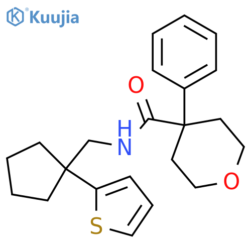 4-phenyl-N-{[1-(thiophen-2-yl)cyclopentyl]methyl}oxane-4-carboxamide structure