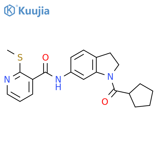 N-(1-cyclopentanecarbonyl-2,3-dihydro-1H-indol-6-yl)-2-(methylsulfanyl)pyridine-3-carboxamide structure