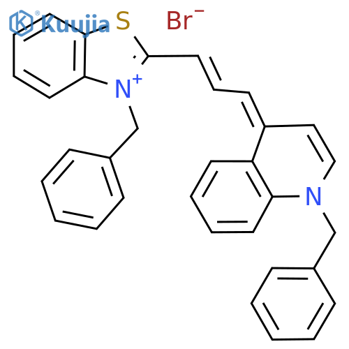 1-Benzyl-4-[(1E,3E)-3-(3-benzyl-1,3-benzothiazol-2(3H)-ylidene)-1-p ropen-1-yl]quinolinium bromide structure