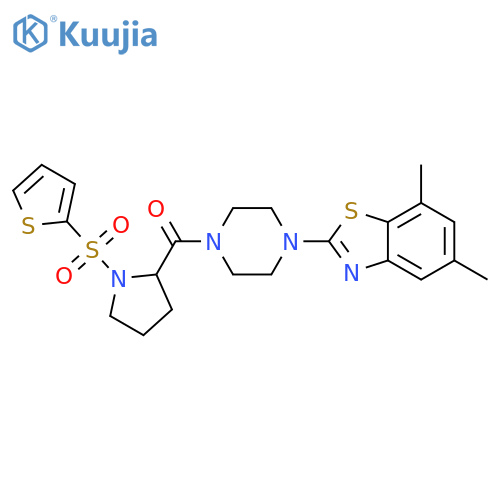 5,7-dimethyl-2-{4-[1-(thiophene-2-sulfonyl)pyrrolidine-2-carbonyl]piperazin-1-yl}-1,3-benzothiazole structure