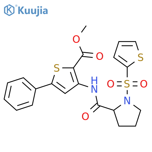 methyl 5-phenyl-3-[1-(thiophene-2-sulfonyl)pyrrolidine-2-amido]thiophene-2-carboxylate structure