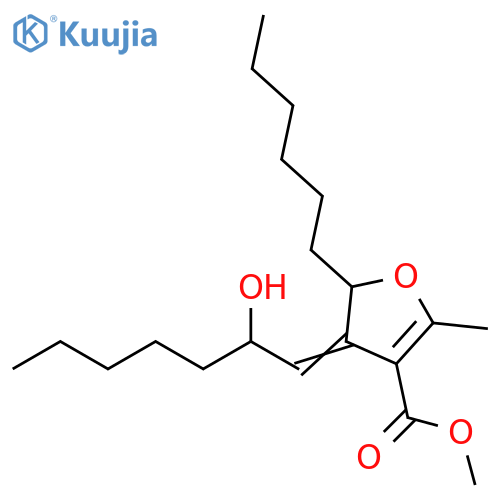 3-Furancarboxylic acid,5-hexyl-4,5-dihydro-4-(2-hydroxyheptylidene)-2-methyl-, methyl ester structure