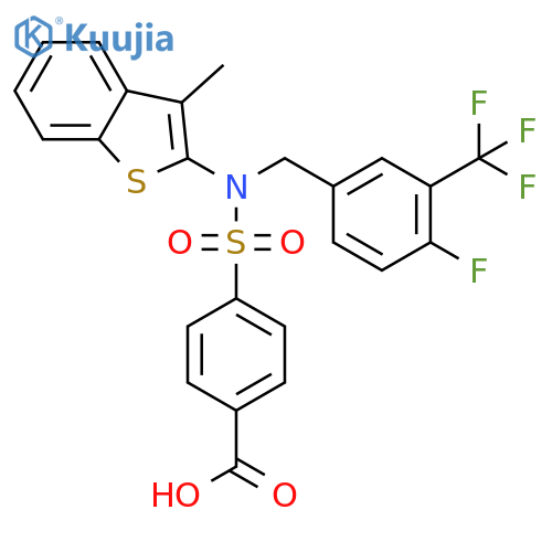 4-({[4-Fluoro-3-(trifluoromethyl)phenyl]methyl}(3-methyl-1-benzothiophen-2-yl)sulfamoyl)benzoic acid structure