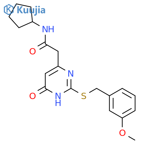 N-cyclopentyl-2-(2-{(3-methoxyphenyl)methylsulfanyl}-6-oxo-1,6-dihydropyrimidin-4-yl)acetamide structure