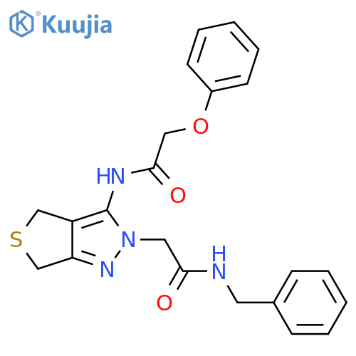 N-{2-(benzylcarbamoyl)methyl-2H,4H,6H-thieno3,4-cpyrazol-3-yl}-2-phenoxyacetamide structure